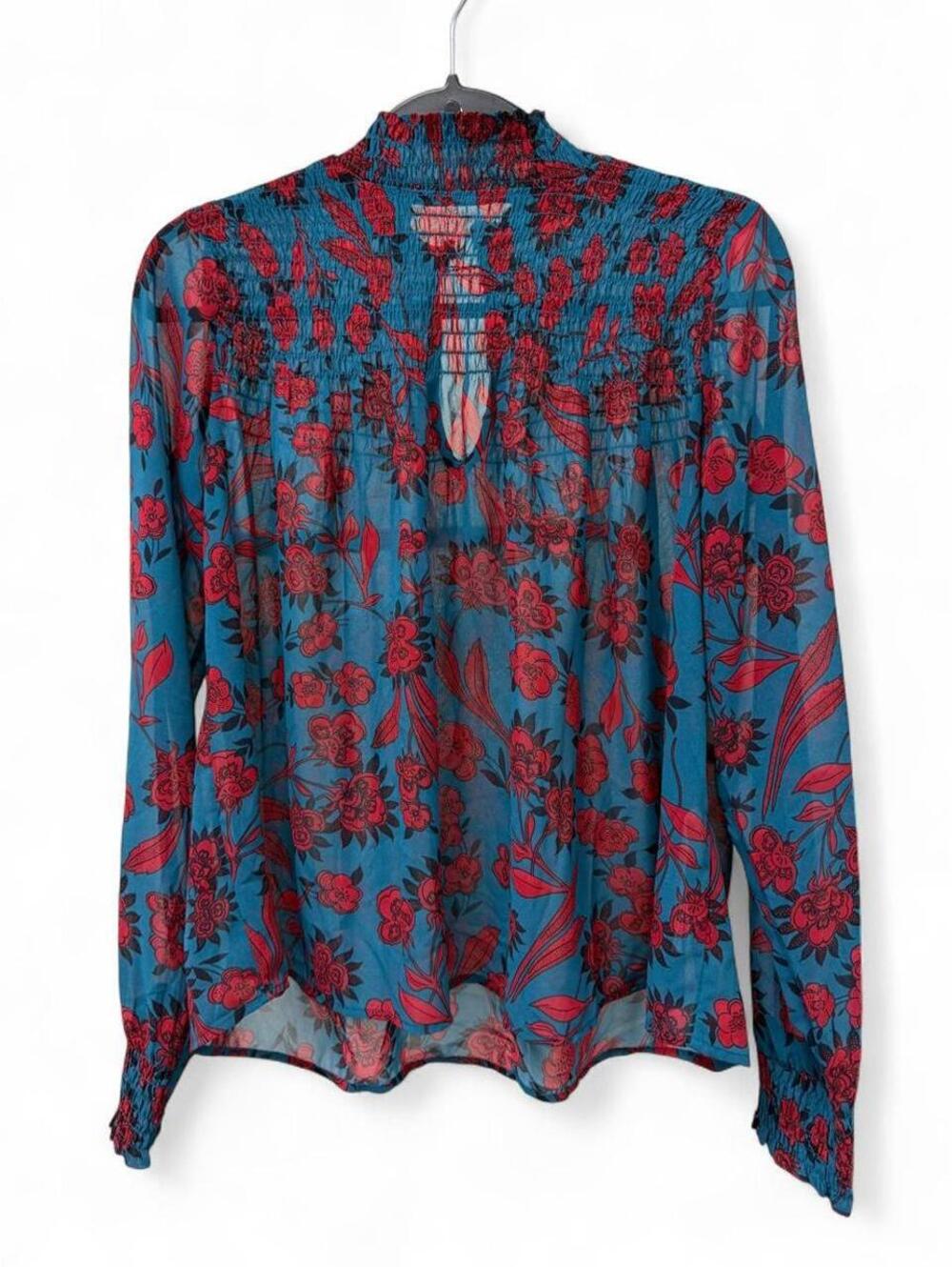 Abercrombie & Fitch Womens Blue Red Floral Boho Long Sleeve Blouse Size M